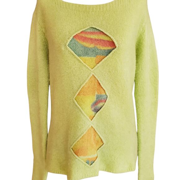Fibretex Made In Italy Green Y2k Boho Mohair Blend Sweater - XL - Picture 2 of 7